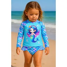 Kit Conjunto infantil de praia para meninas, Biquíni Blusa Proteção UV50 Praia Piscina Natação