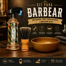 Kit Para Barbear Profissional Pincel Cerdas Naturais Não Arranha Saboeira E Borrifador Vintage