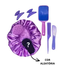 Kit Escova Massageador Touca de Cetim Pente e Presilha Beauty Flash Presente Especial para você
