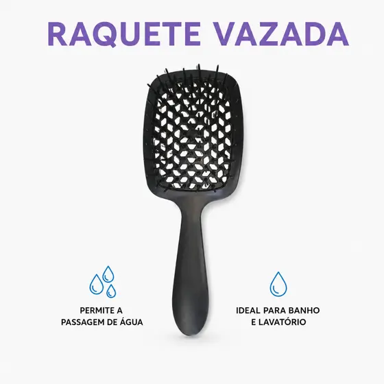 Escova Raquete Vazada Beauty Flash para Banho e Lavatório Shampoo em Cabelo Seco ou Molhado