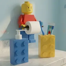 Kit Banheiro Infantil Lego | Porta Escova + Porta Papel Higiênico + Porta Sabão Líquido