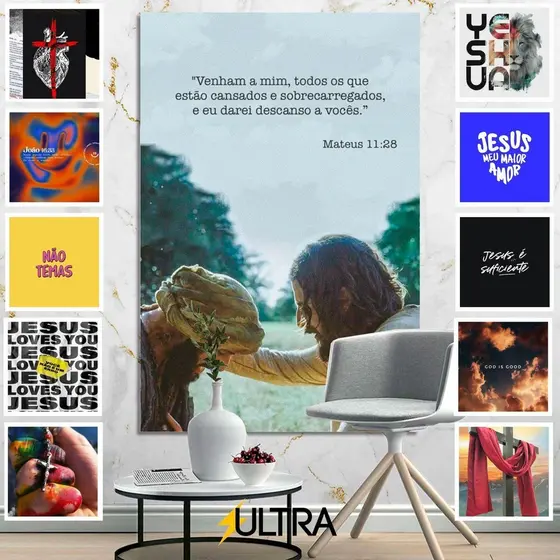 Quadro Decorativo Religioso 90x60cm - Amor e Fé para Corredor