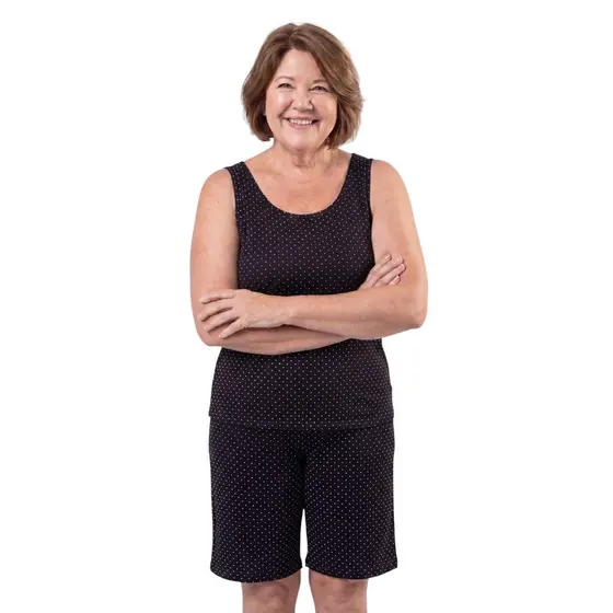 Pijama Bermuda Plus Size Feminino Regata Malha Confortavel Estampas Variadas 48 50 52 Leve Confortos
