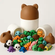 Container Gatinho com Animais Surpresa, Bixinhos Flexíveis, Fidget, Recipiente, Porta Treco, Pote