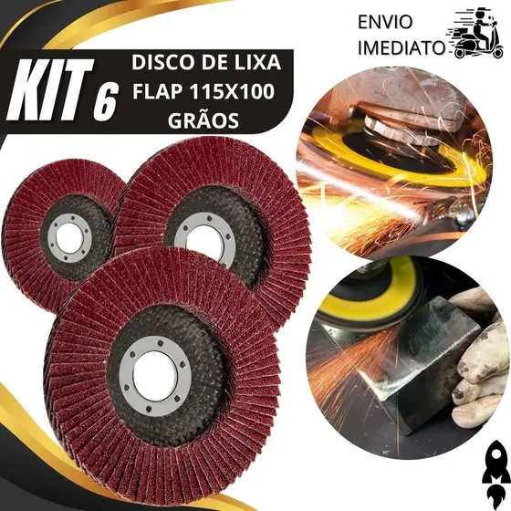Kit 6/3/2 Disco Flap 115x60 Grão 60 Disco de Lixa Abrasivo Profissional para Ferro, Aço e Madeira