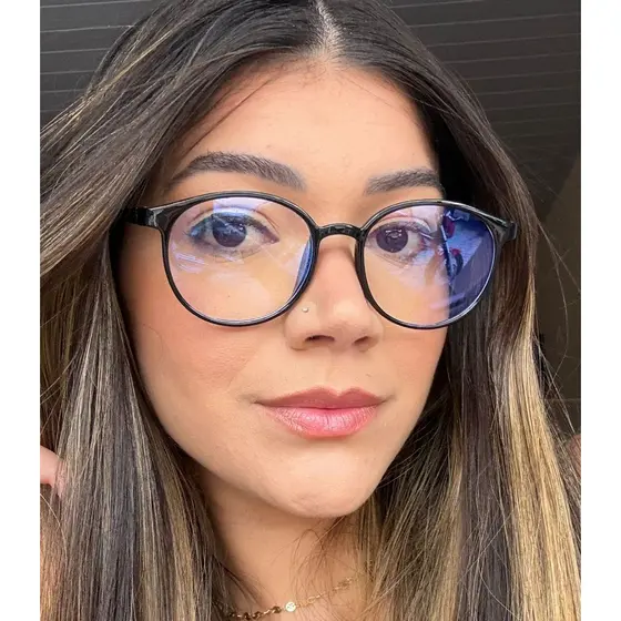 ARMAÇÃO DE OCULOS PRETA REDONDA LENTES COM PROTEÇÃO PARA OS OLHOS CONTRA LUZ AZUL.