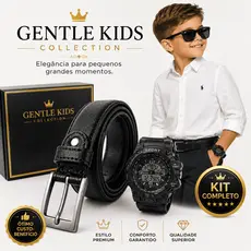 Kit Cinto Masculino Infantil Couro Premium + Couro Ajustável Relogio Digital Criança Menino Kids