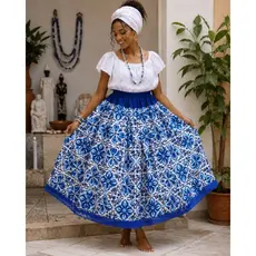 Saia ESTAMPADAS /de Caboclo Estampada/  Cetim Azul Claro /Umbanda Candomblé Caboclo Iemanjá