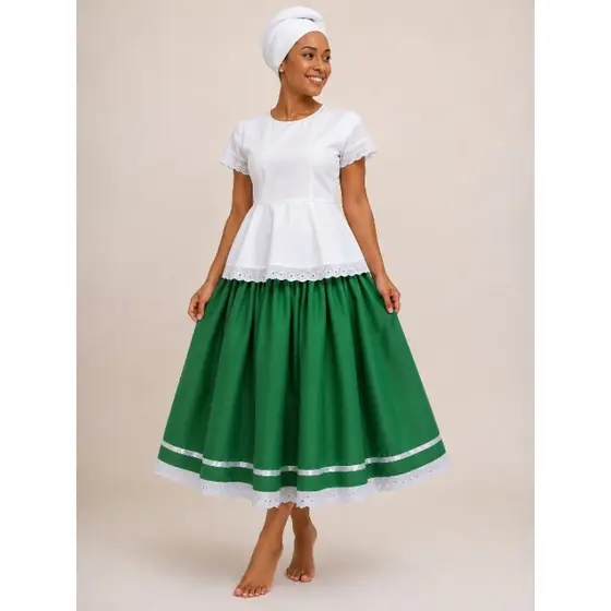 Saia Verde  de Oxford /3mt de roda/Umbanda Candomblé/ Caboclo afro religiosa Axé