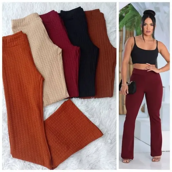 Calça Feminina Flare Tecido Bubble Estilosa Bolinha