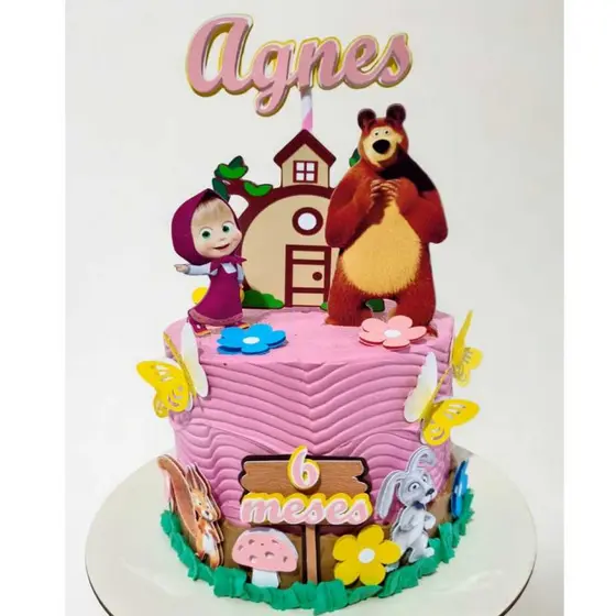Topo Topper de bolo Masha e Urso personalizado - Nome 3D / Topo MASHA E URSO personalizado com nome e idade.