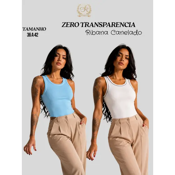 Kit 2 Body Feminino Regata Decote U Tecido Canelado Tendência Blogueira