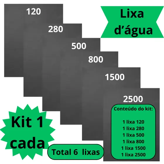 Lixa 120 280 500 800 1500 2500 Kit 1 / 2 de cada Grana Polimento Lixamento Folhas Plásticos Pintura