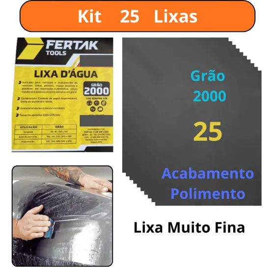 Kit 25 lixas 2000 d'agua Grão Folha Polimento Lixamento Acabamento Superfície Plástico Metal Jogo Gr