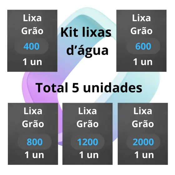 Lixa 400 600 800 1200 2000 Kit 1 Folha de cada Lixamento Polimento Plásticos Metal Fibra D'água Gr