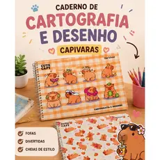 Caderno Capivara Cute Tendência 2026 Fofo Cartografia e Desenho 80 Folhas Capa Dura Espiral Grande