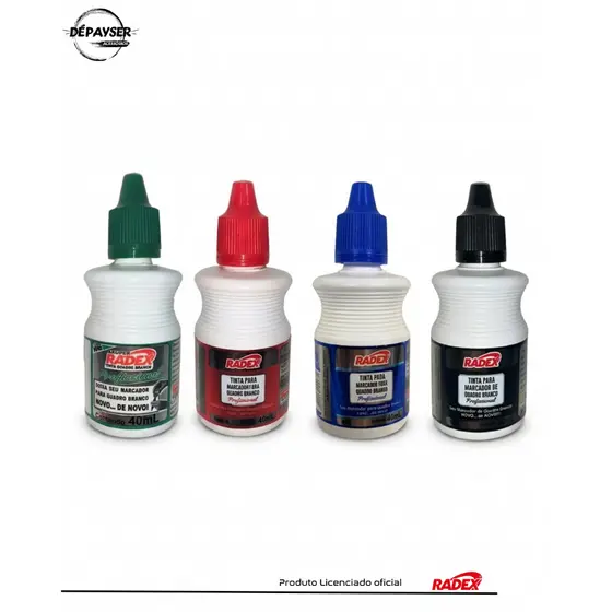 Tinta Marcador Quadro Branco 40ml Kit 4 Cores Radex Refil Caneta Lousa Recarregável