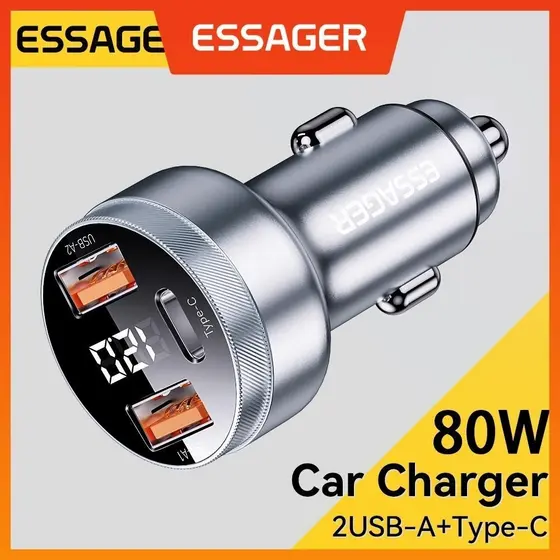 Essager 80W USB Type C Carregador De Carro PD Adaptador De Carregamento Rápido Para iPhone 14 13 Samsung