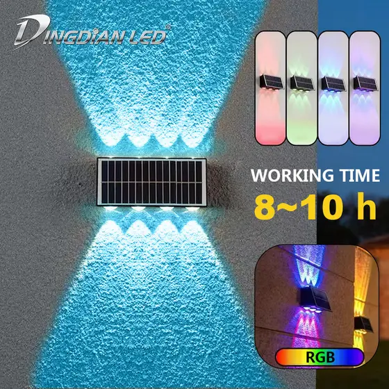 Luz De Parede Solar Exterior 8/6/4 LED À Prova D'água Projector RGB Quente Para Decoração De Jardim Lâmpada