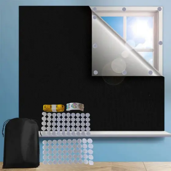 Cortina blackout removível 100% DIY, portátil para viagem, tecido bloqueador de luz escura, cortinas blackout