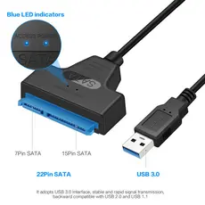 Novo Adaptador SATA para USB 3.0 até 6 Gbps para Acessórios de Notebook de 2,5 Polegadas Externo HDD SSD Cabo de 22