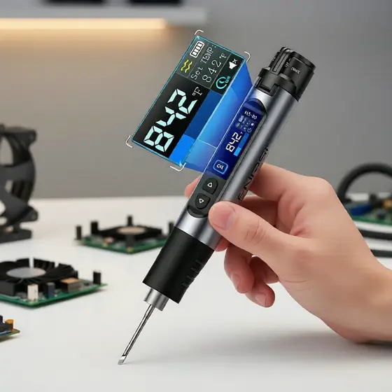 Kit de Ferro de Solda Portátil FNIRSI HS-03: Digital Ajustável 100-450°C, Sem Fio, Recarregável Tipo-C Para Eletrônica