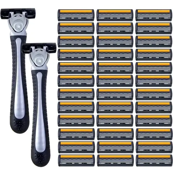 Novo Tendência - máquina de barbear manual para homens em amarelo com três camadas, é um kit de barbear de viagem,