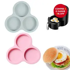 Forma de Silicone para Bolo Air Fryer Molde de Ovo 3 Cavidades Panela Antiaderente para Assar Pães de Hambúrguer