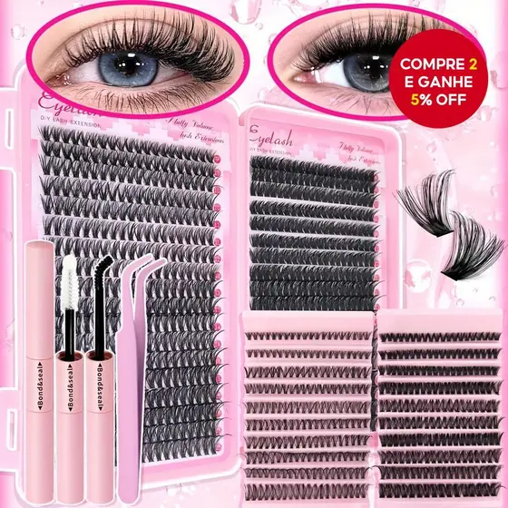 Kit de Extensão de Cílios Novo e Moderno, Curl C D Individual com Cola para Cílios, Selante e Pinças de 8-16MM.