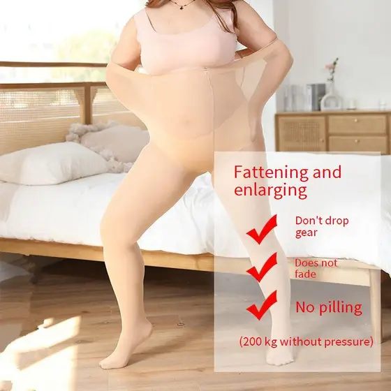 Meia-Calça De Cintura Alta Plus Size Primavera/Outono – Tom De Pele De 45-100 Kg Para Mulheres ​