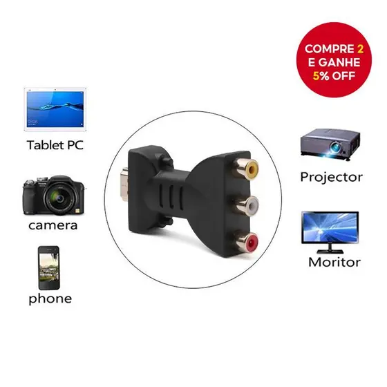 Novo Adaptador Hdmi para 3rca Av para Dvd e Projetor com Conversor de Áudio e vídeo