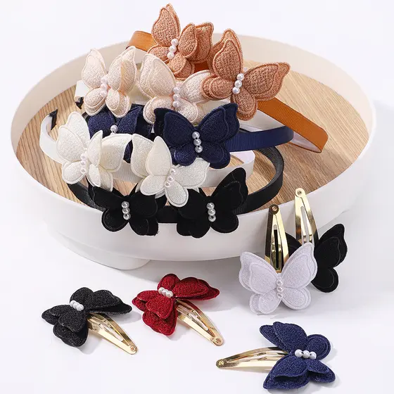 Novo Conjunto de 3 Faixas de Cabelo com Laços de Borboleta e Lantejoulas para Meninas, Presilhas de Pressão com