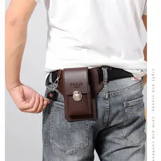 Bolsa de cintura masculina de couro, bolsa de telefone com cinto, tipo vertical, porta-chaves, suporte para cartão,