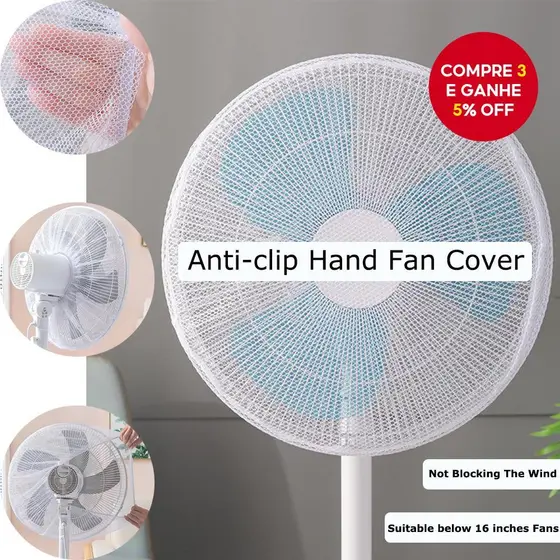 Rede de proteção para ventilador redondo, com capa anti-prensão, proteção contra poeira e bolsa para crianças.