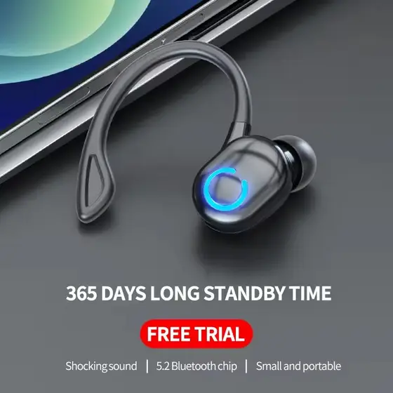 Novos Fones de Ouvido Bluetooth Sem Fio para Esportes, Headset de Corrida, Fones de Ouvido Sem Fio Mono, HiFi Stereo com