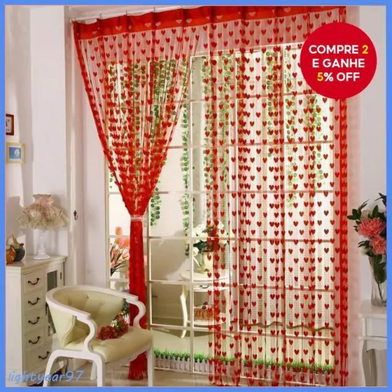 Cortina De Janela Transparente Em Formato De Coração-Cortinas Românticas De 100x200cm Para Sala De Estar E Quarto