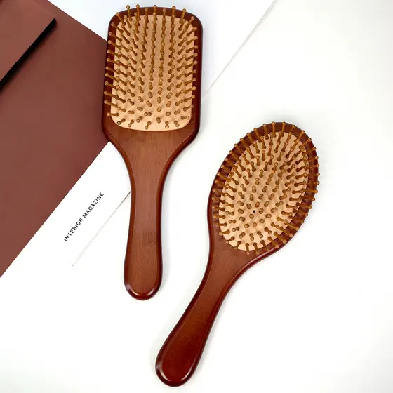 Escova De Cabelo De Bambu Com Almofada De Ar , Pente Anti-Frizz E Massagem No Couro Cabeludo , Desembaraçador De Madeira