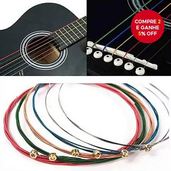 Novo Conjunto Moderno de 6 Cordas para Violão Acústico, Cores do Arco-Íris E-A, para Violão Folk e Clássico.
