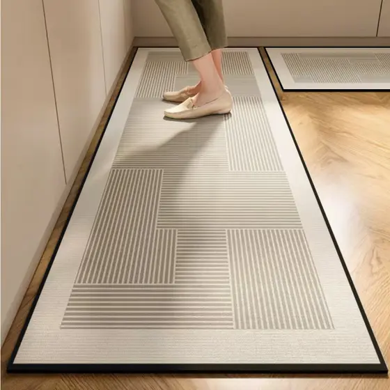 Tapete de cozinha de veludo cristal, tapete longo absorvente de poliéster, tapete de porta à prova de óleo, cortável,