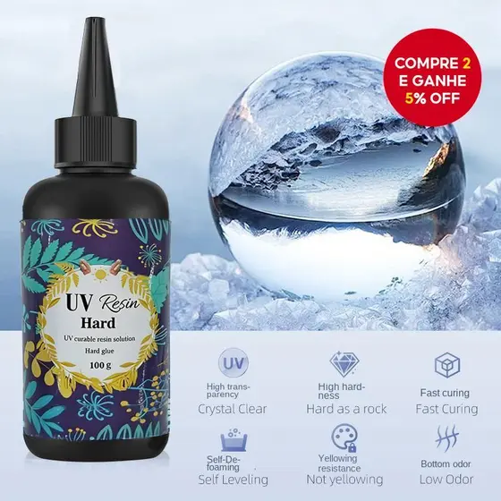 Cola de UV Transparente Alta - Resina de Epóxi com Baixo Odor para Arte de Unhas e Artesanatos