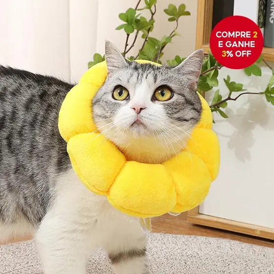PetSol Soft Sol de Girassol Elizabethano para Gatos e Cães, Cone Ajustável de Recuperação Após Cirurgia, Protetor