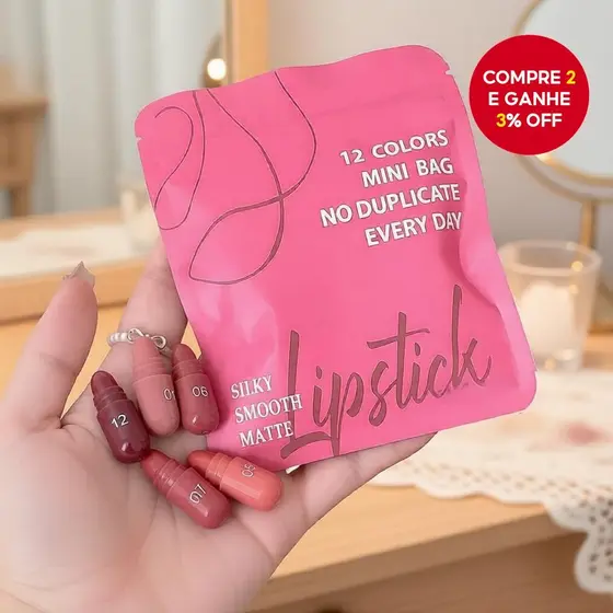 Conjunto de 12 Mini Batons de Veludo Matte, Não Mancha, Tons de Chá de Leite Clareadores e Pasta de Feijão, Coleção de