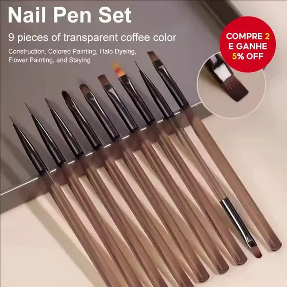 Gel UV Escova De Unhas Forro 9 Pçs DIY Pintura Caneta Manicure Acrílico Desenho Para Design Da Arte Do Prego Ponta Displ