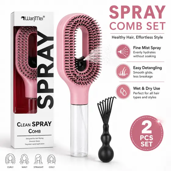 Conjunto De Pente De Spray 2 Em 1 Com Design Oco Respirável Para Secagem Rápida E Cuidados Os Cabelos Anti-Emaranhado