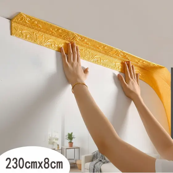 Adesivo de Roda de Rodapé de Parede de Espuma 3D Autoadesivo Impermeável 230cmX8cm Decoração de Casa Moderno Estiloso