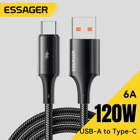 Cabo de Carregamento Rápido Essager 120W Tipo-C Quick Charge para Xiaomi 14 Ultra, Huawei, Samsung - Cabos de Dados USB