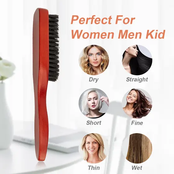 Escova De Cabelo De Madeira , Massagem Suave Vermelha Do Couro Cabeludo Desembaraçador Estilo Diário Antiestático Para H