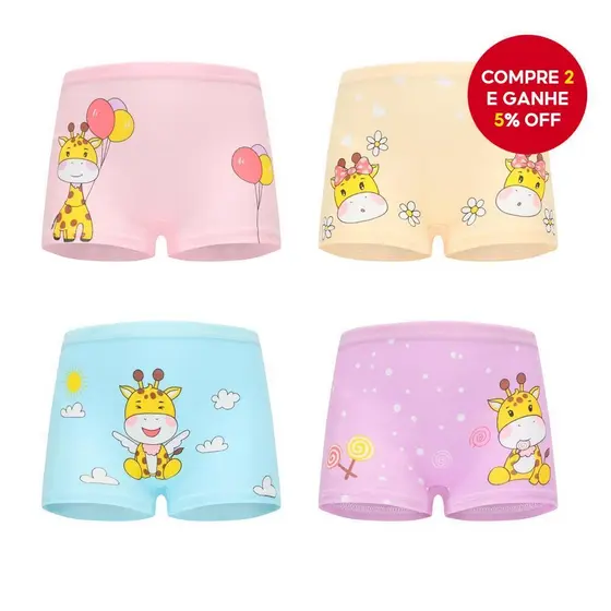 Pacote Com 4 Roupas Íntimas De Algodão Macio Para Bebês Meninas | Cuecas Boxer Fofas De Desenho Animado Idades De 2 A 12