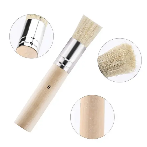 Novo Conjunto de 6 Pincéis para Pintura com Estêncil – Cerdas de Cabelo em Madeira – Ideal para Artesanato DIY, Pintura