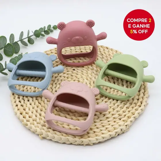 Brinquedo para dentição de bebê adequado para bebês a partir de 3 meses, luva de morselamento de silicone de grau